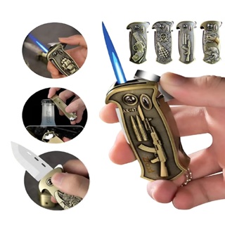 Maçarico Isqueiro Canivete 4 em 1 com Abridor e Chaveiro Isqueiro enviado com temas sortidos e sem gás em Oferta na Shopee