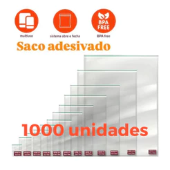 Saco Adesivado Transparente - 1000 unidades - Aba Adesiva Abre e Fecha / Diversos Tamanhos