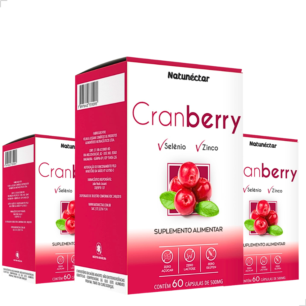 Kit 3 Potes Cranberry Natunectar Original -180 Capsulas 500mg Suplemento Alimentar Natural 100% Puro em Oferta na Shopee