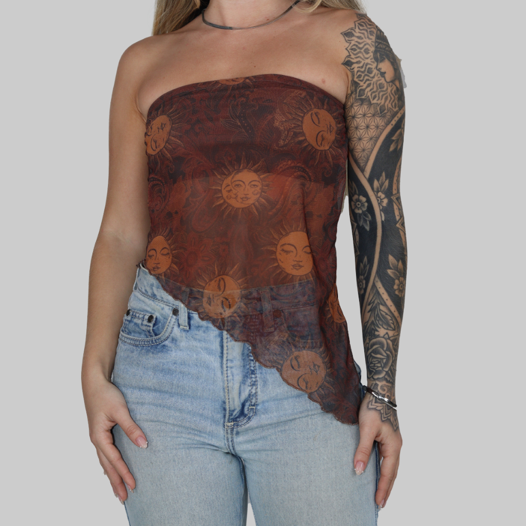 ASSIMÉTRICO STRAPLESS TOP CROP TRANSPARENTE TUBE TOP AITONA