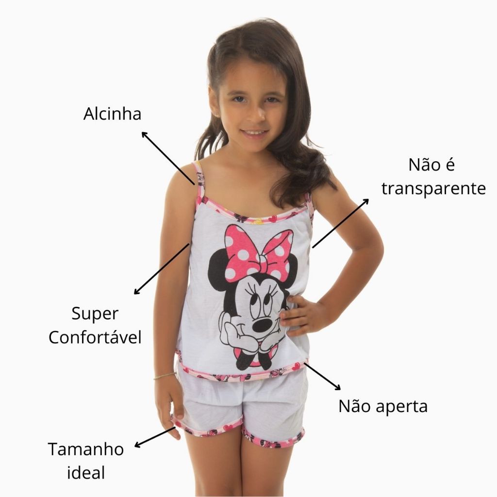 Baby Dooll Infantil Pijama Feminino Short Dool de Menina Criança Personagens Verão Alcinha
