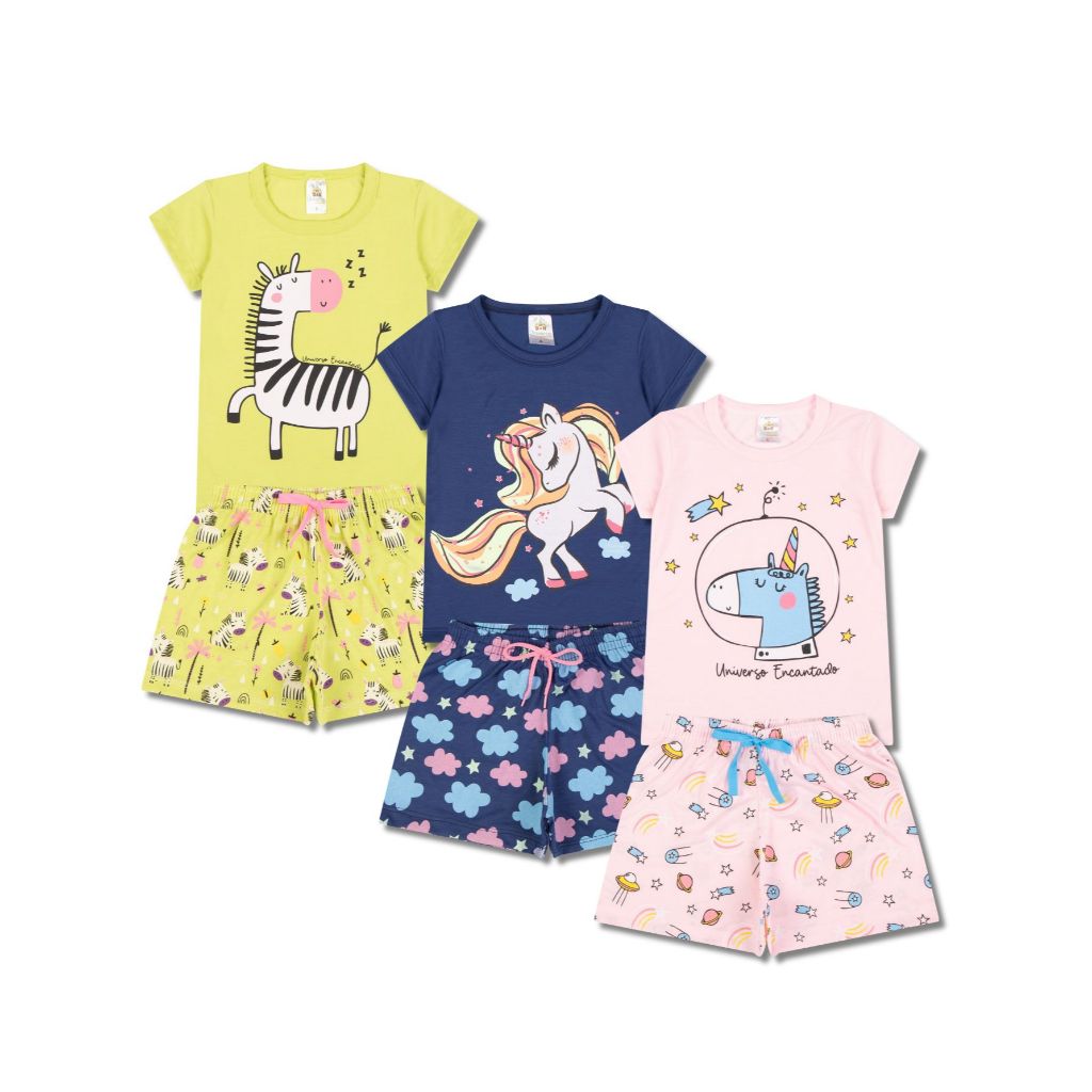 Detalhes do Kit 10 Peças de Pijamas Curto para Bebê Meninas Confortáveis e Cheios de Estilo OU 6 Peças de Pijama Infantis