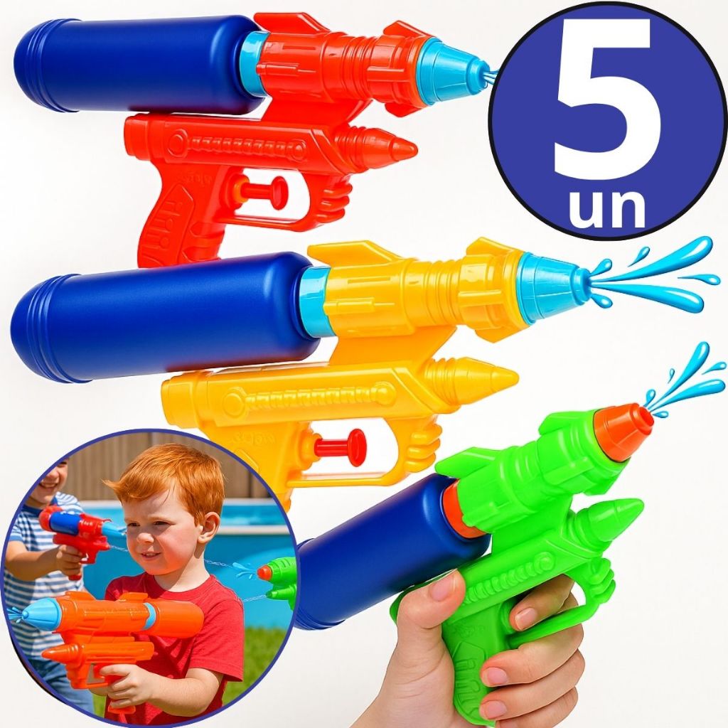 Kit 5 Pistola de Água Arminha Brinquedo Arma Piscina Praia Promoção Combo Diversão
