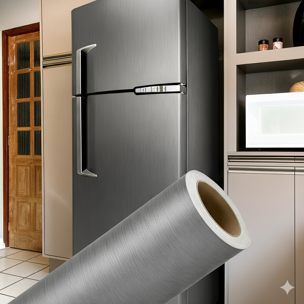 Adesivo Vinilico Aço Escovado para Envelopamento Geladeira Fogão Móveis Mesa Impermeável em Oferta na Shopee