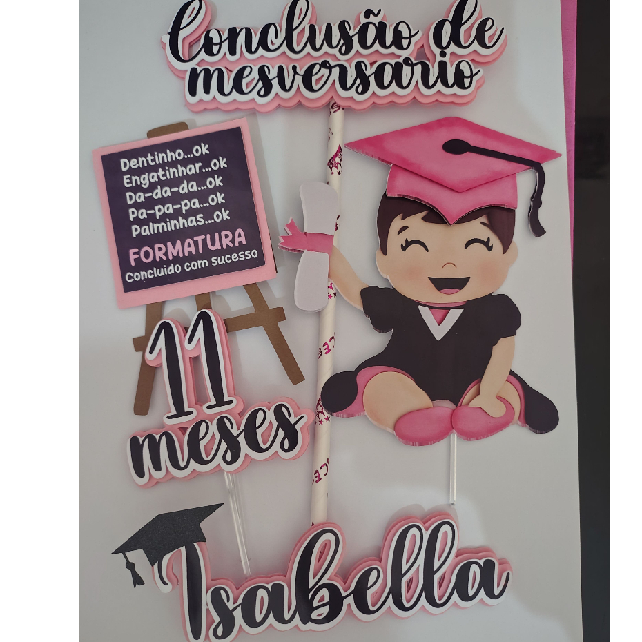 Topper de Bolo Conclusão de Mesversário –Menina ou Menino Tema Formatura Baby – Personalizado em Oferta na Shopee
