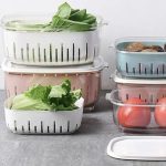 Pote 1L com Escorredor e Tampa Multiuso Organizador de Geladeira Empilhável Para Armazenamento Frutas Legumes e Verduras