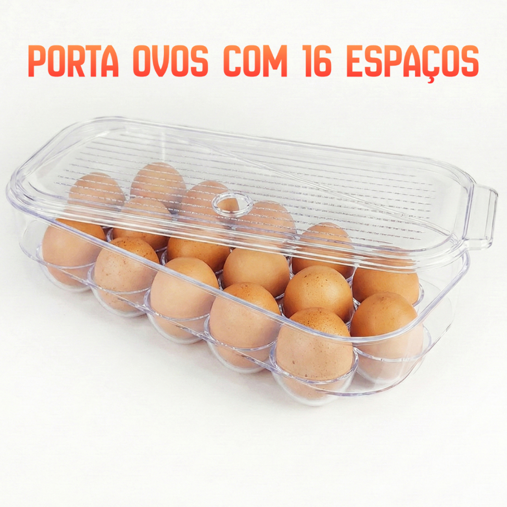 1 Porta 16 Ovos de Geladeira Transparente Resistente Empilhável em Oferta na Shopee