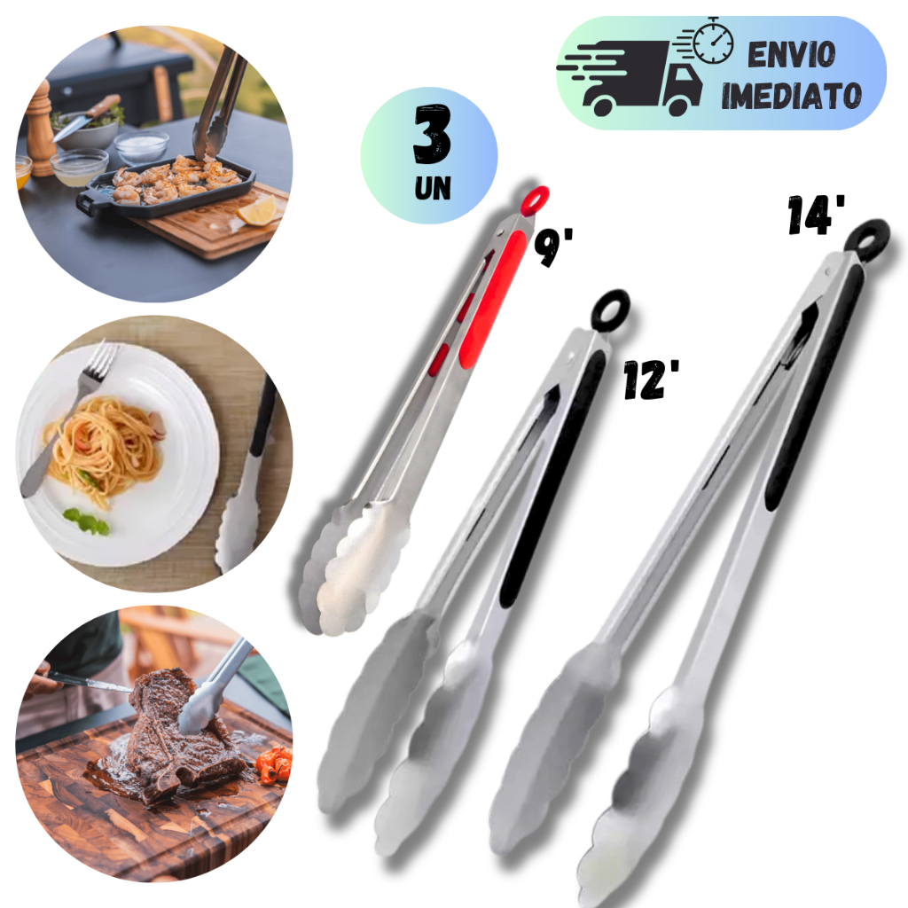KIT 3 CONJUNTO PEGADOR TRAVA SILICONE PROFISSIONAL PARA COZINHA BUFFET GELO SALADA CARNE