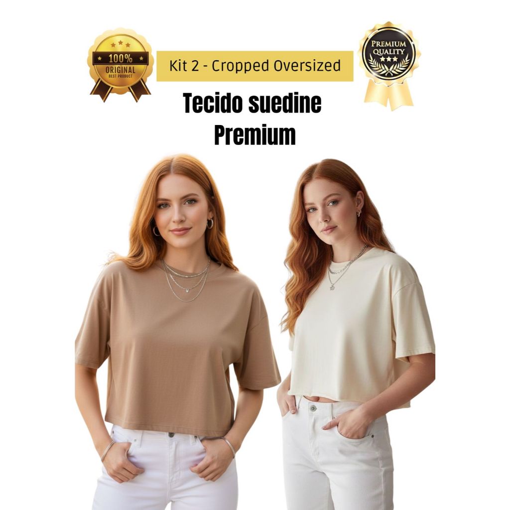 Kit 2 Cropped Oversized Feminina – T-Shirt em Suedine Premium Luxo, Confortável e Fashion.