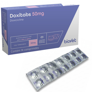Doxiciclina 50mg Doxitabs Antibiotico para Cães Doença Carrapato Erliquiose - Strip c/ 14 Compr. em Oferta na Shopee