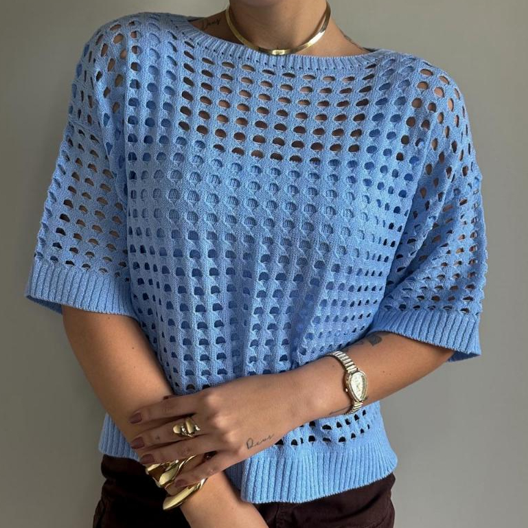 Conjunto Blusa Ampla Ponto Crochê Vazado Com Regata Modal Verão em Oferta na Shopee