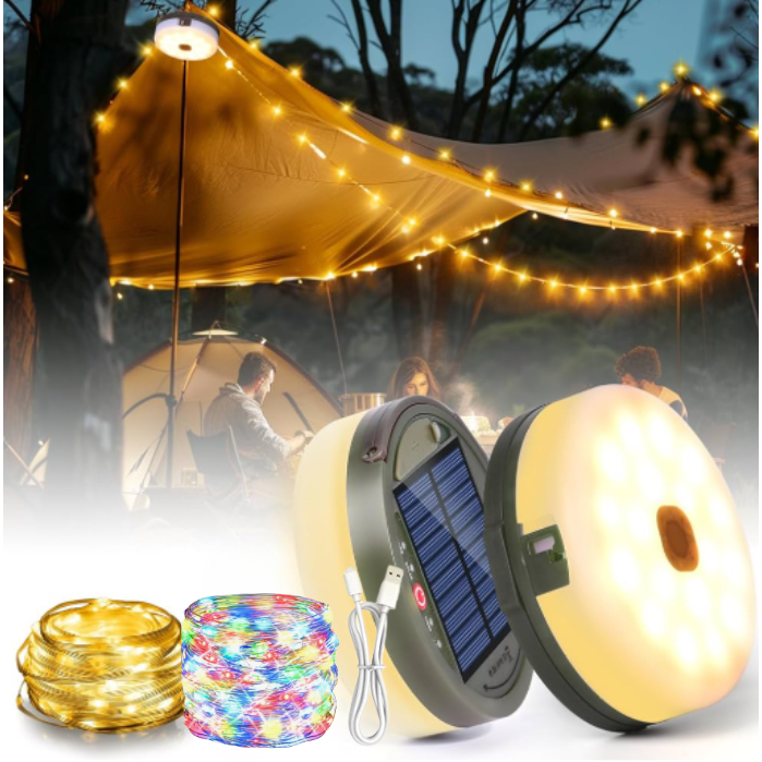Cordão De Luz Led Solar 10m À Prova D'água Camping E Jardim Colorido Solar