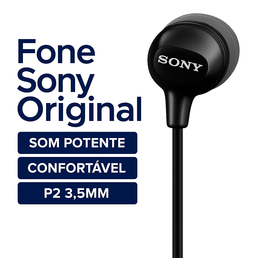 Fone Sony MDR-EX15LP Original Lacrado C/ Silicone Não Machuca E Tem Som Limpo E Envolvente