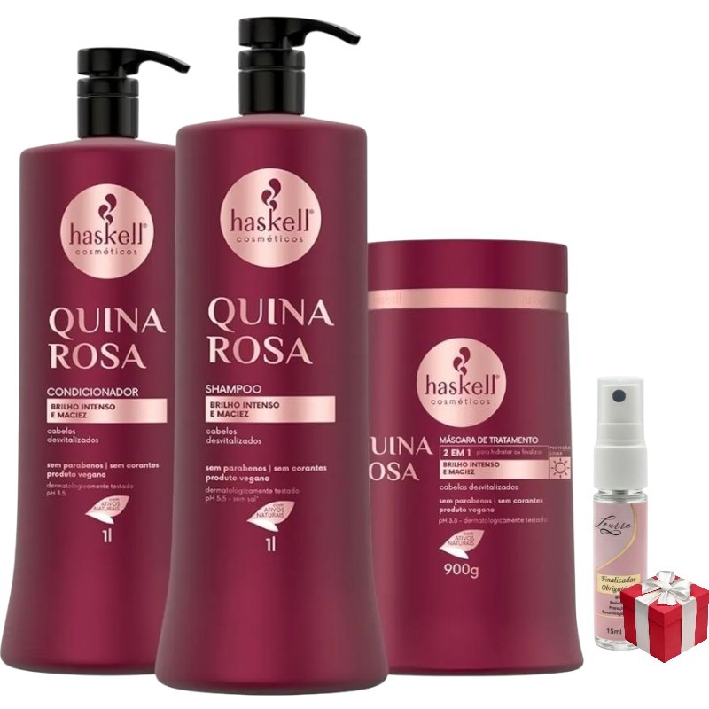 Kit Haskell Quina Rosa Shampoo 1 Litro 1 Condicionador 1 Litro 1 Mascara 900ML