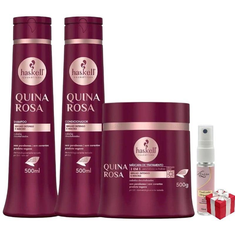 Kit Haskell Quina Rosa Shampoo 500ML 1 Condicionador 500ML  1 Mascara 500ML