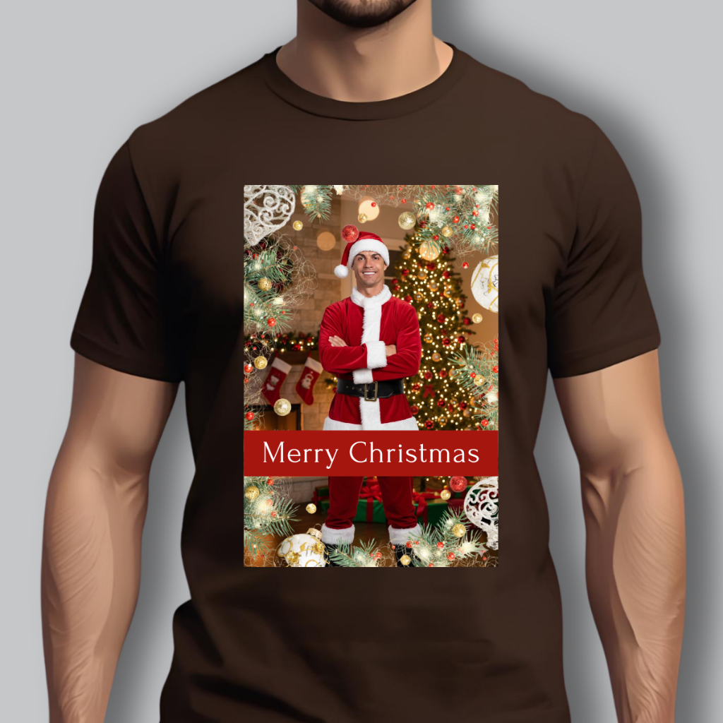 Camiseta Masculina Algodão CR7 Merry Christmas Arvore Natal Cristiano Ronaldo Papai Cris Noel CR7