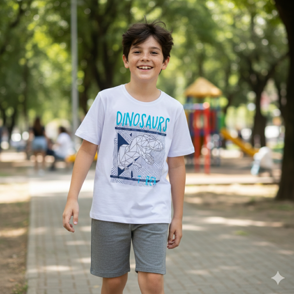 Conjunto Infantil Verão Camiseta Estampada e Bermuda Confortável Roupa Infantil Casual Menino Estilo Urbano Moda Kids