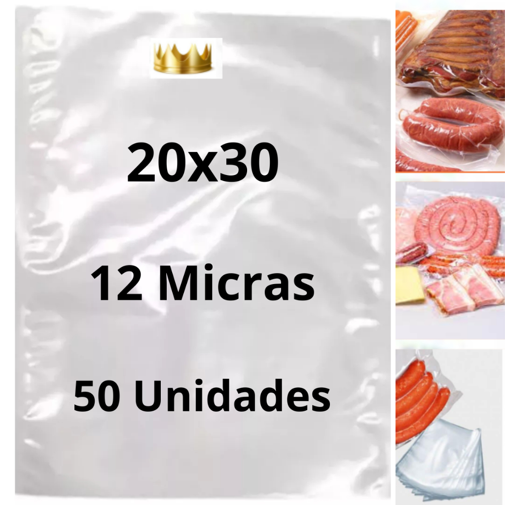 Saco Vacuo Liso Sem Ranhura 20x30 Nylon Poli 12 Micra 50unid