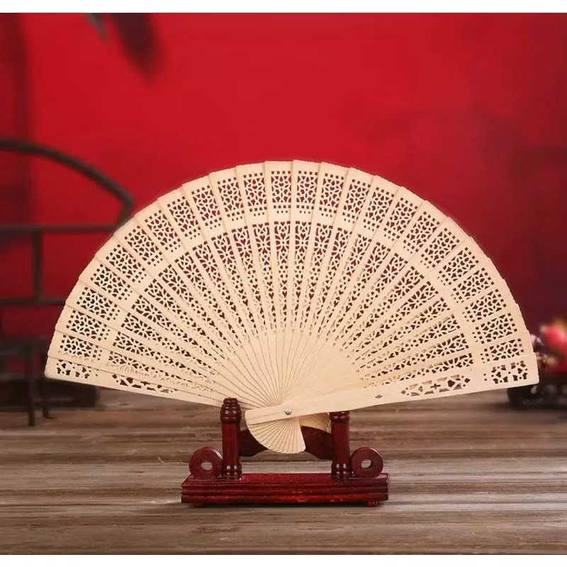 kit 1/3/6 Leque de Madeira Oriental Sortidos / Todo de Madeira Bordado