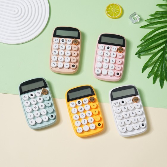 Calculadora Kawaii Coloridas Grande Teclas Redondas Design Retrô Silenciosa Escritório Escola Estudos Display Grande