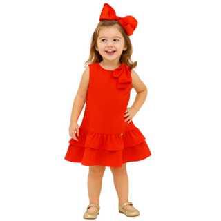 Vestido Infantil com Lacinho no Ombro - Festas - Aniversário - Formatura - Brasil - Copa do Mundo em Oferta na Shopee