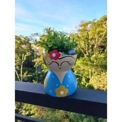 Vaso cachepot Frida azul decoração jardim suculentas (cerâmica),não acompanha flores!