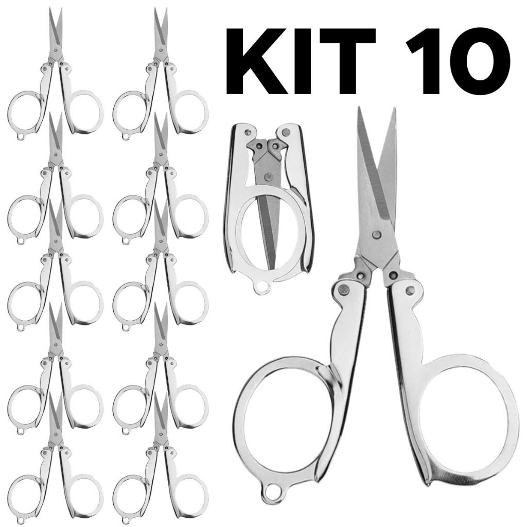 Kit 10 Mini Tesoura dobrável aço inoxidável Ponta fina para estética custura papelaria e plantas em Oferta na Shopee