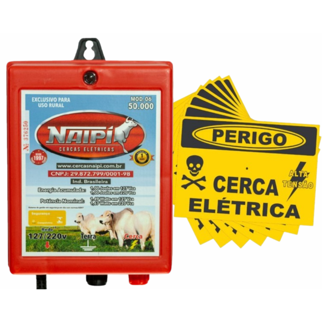 Eletrificador Naip 1 Joule de POTENCIA - 127 / 220V + 5 PLACA DE CERCA ELETRIC