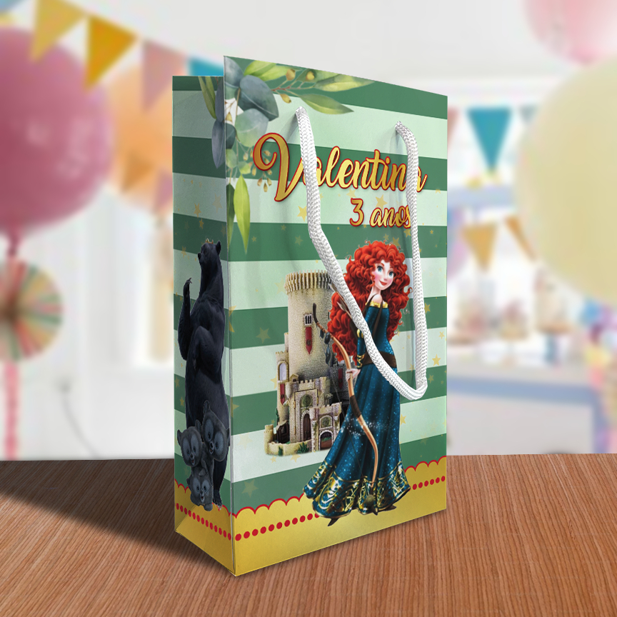 Sacolinha Valente Personalizada Kit Festa Lembrancinha Princesa Merida Princesas Sacola