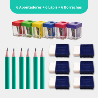 Kit Escolar (6 Lápis de escrever + 6 Borrachas + 6 Apontadores) Masterprint em Oferta na Shopee