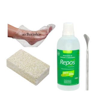 Amaciante de Cutículas e Calosidade Repos + Espátula 222 + 10 Botinhas Descartáveis+ Pedra Pomes em Oferta na Shopee