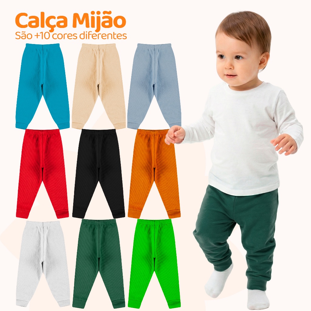 Kit Com 1, 3 ou 5 Calça Mijão De Bebê Menino Infantil Em Algodão Super Confortável Com Barra Em Ribana em Oferta na Shopee