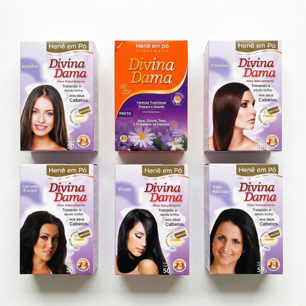 Henê em Pó Divina Dama 50g Tingimento Cabelo Fixação Brilho em Oferta na Shopee
