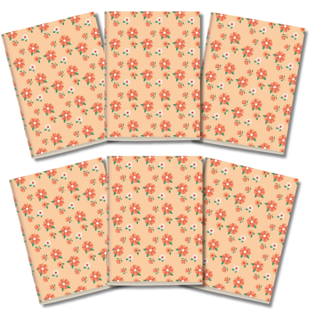 Kit Cadernetas Flores Minimalistas Laranja Capa Flexível 40 Páginas Pólen A5