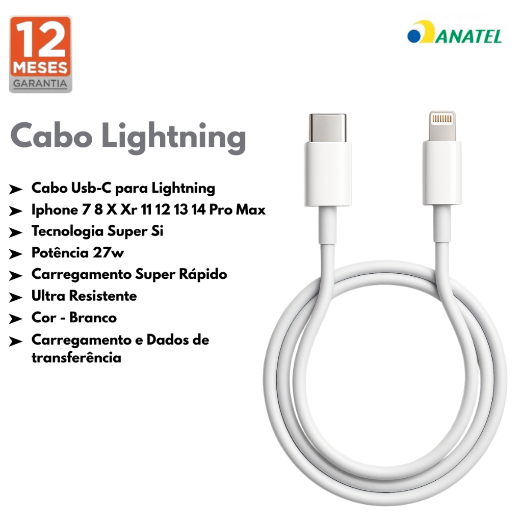 Cabo Carregador Turbo Usb-c Para iPhone 8 X Xr 11 12 13 14 Pro Max em Oferta na Shopee