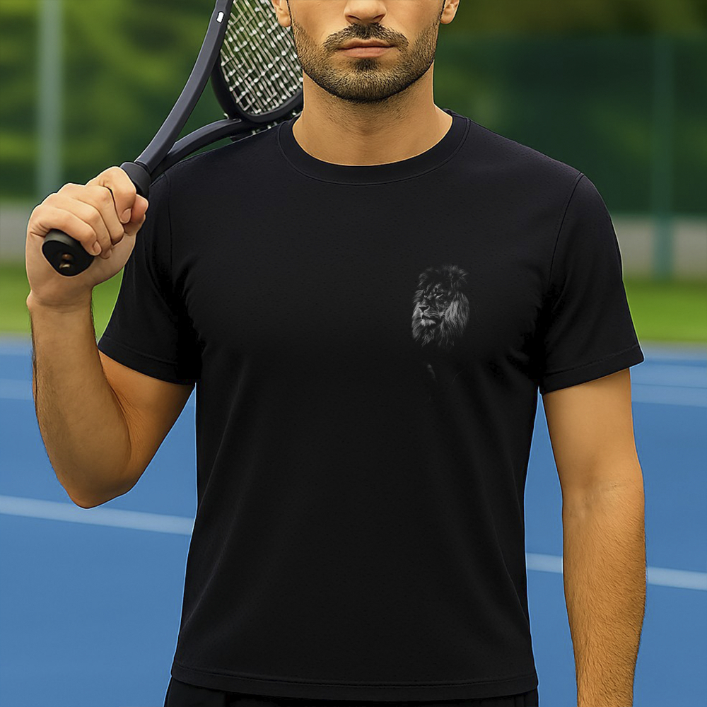 Camiseta Dry Fit Masculina Estampada Leão de Lado P ao GG Leve Respirável Academia Treino