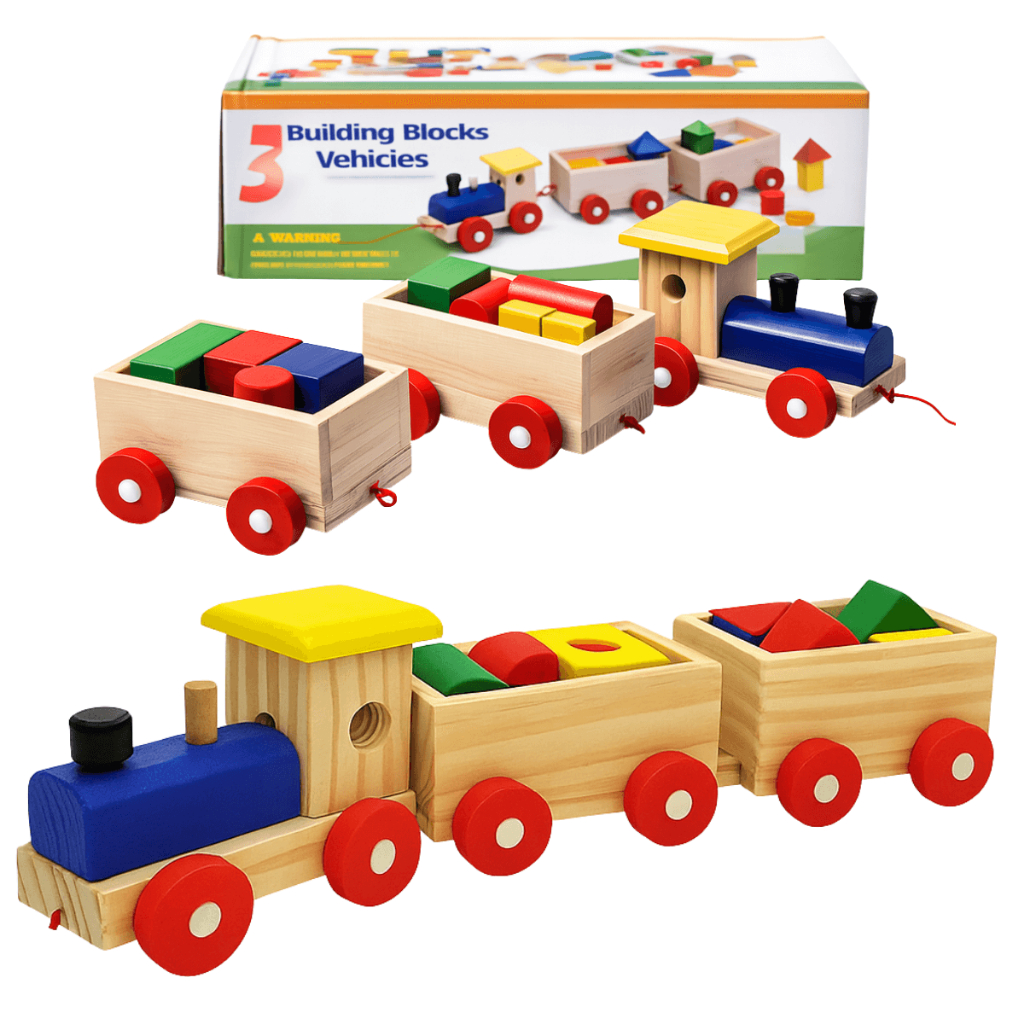 Trenzinho de Madeira Educativo com Blocos Coloridos – Didático Montessori Infantil