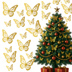 Kit 24 Borboletas Decorativas Artificial 3D para Decoração Enfeite de Natal Festa Balão Natalina