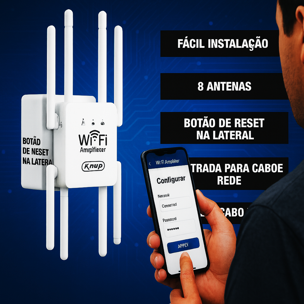 Repetidor Roteador Wi-Fi 8 Antenas Estabilidade e Longo Alcance – PKRW408
