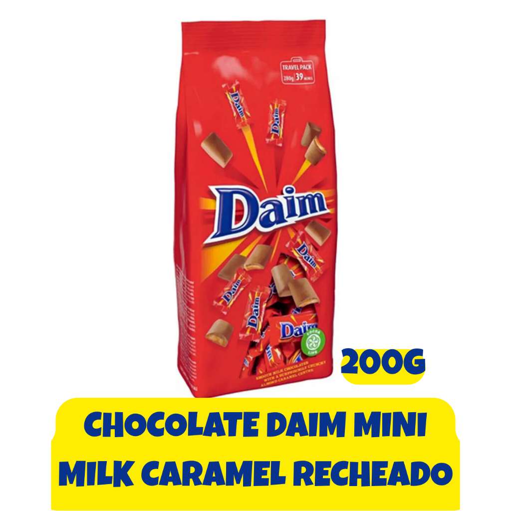 CHOCOLATE DAIM MINI MILK CARAMEL 200GR RECHEADO SUECO em Oferta na Shopee
