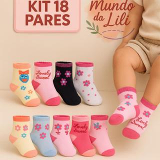 Kit 18 Pares de Meias Infantil Feminina e Bebê Menina Estampadas 0 a 12 Anos em Oferta na Shopee