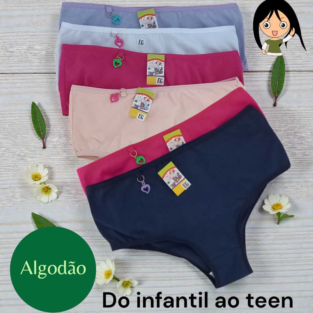 Kit Calcinha Alice Infantil /Juvenil , calcinha Teen em Algodão com pingente menina moda íntima lingerie