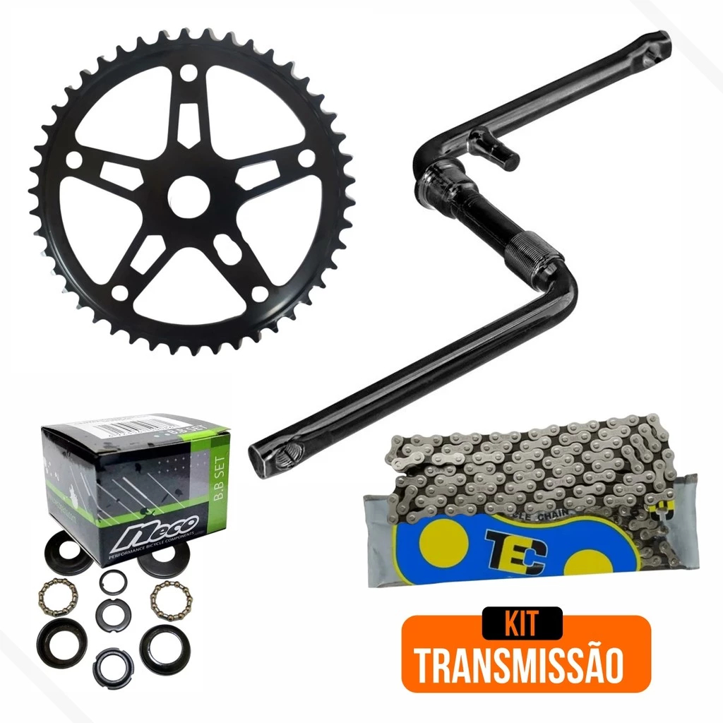 Kit Transmissão Completa Bike 26 - Central 45mm + Pedivela + Roda Dentada 40d + Corrente Grossa TEC