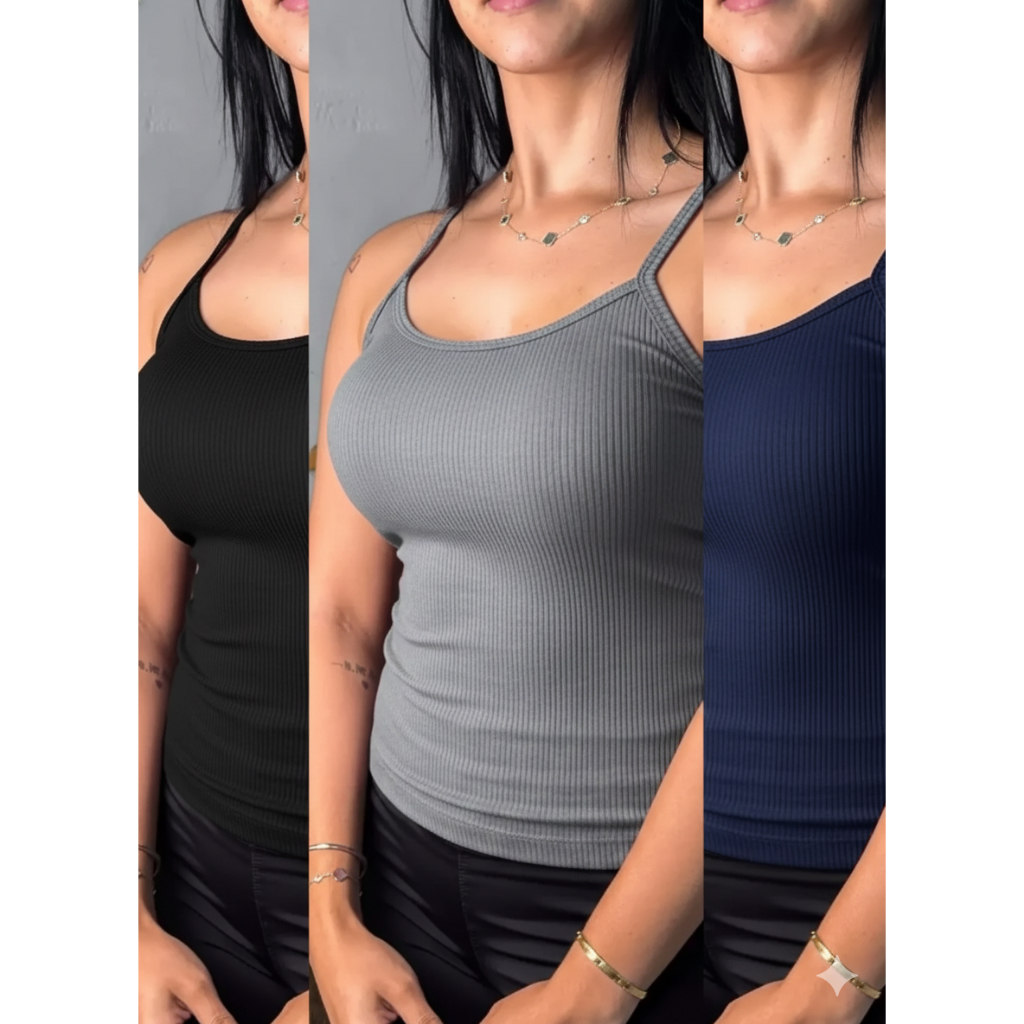 Kit Regata de Alcinha Básica Canelada Feminina Casual Lisas em Oferta na Shopee