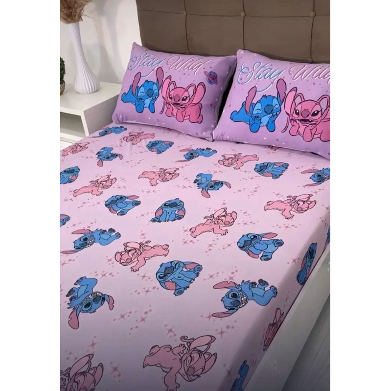 Jogo De Cama Casal  3 peças Lençol Infantil com elástico- JOGO DE LENÇOL STITCH