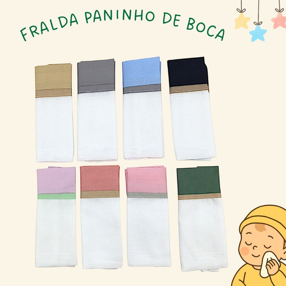 Kit 3 Fralda Paninho de Boca Bebê Lumana Barra Pinte e Borde 100% Algodão - Escolha a Cor do Enxoval