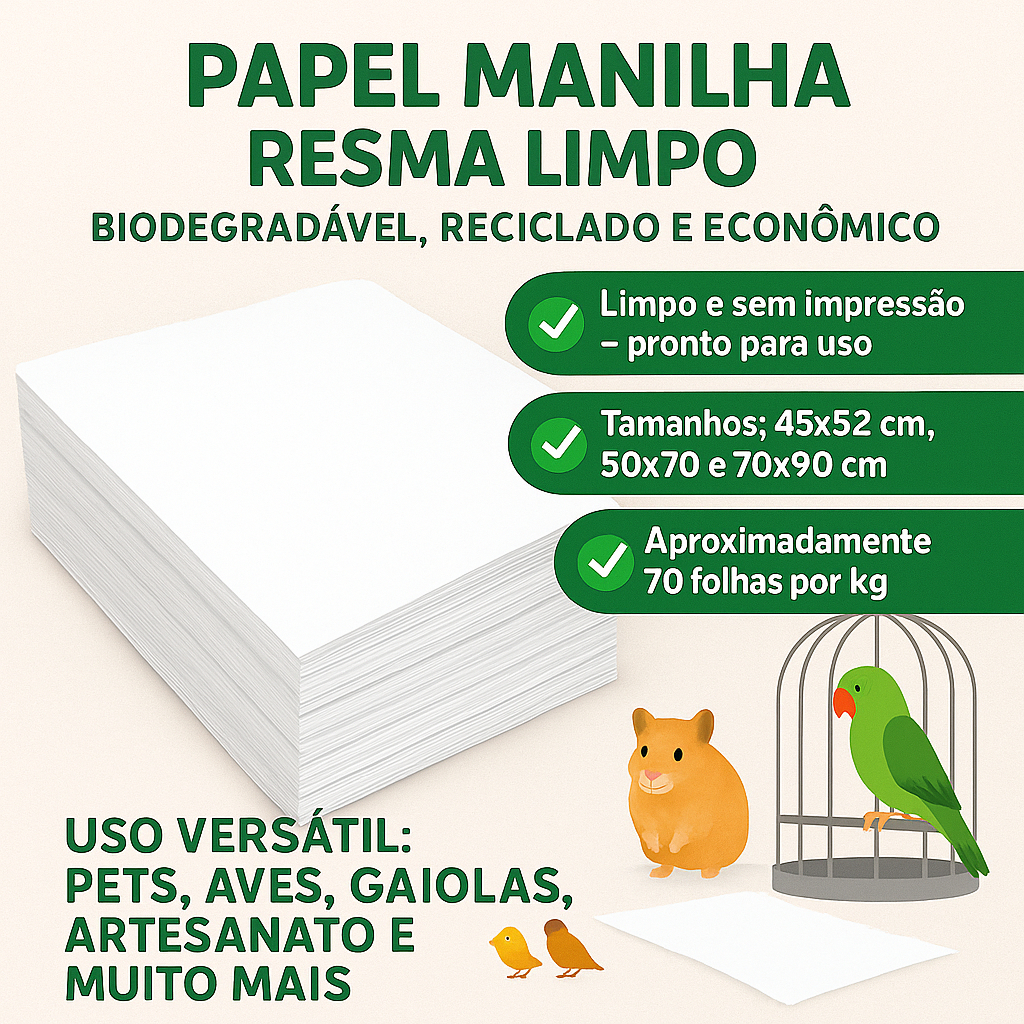 Papel Manilha Resma ideal para pets, aves, gaiolas de pássaros, artesanato e uso geral em Oferta na Shopee