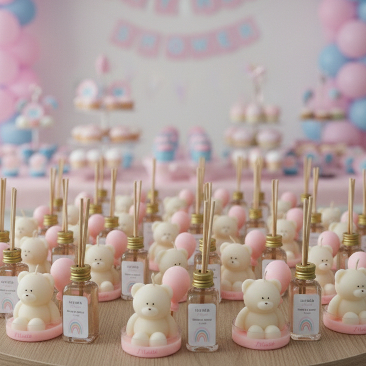 Kit 10 Vela Lembrancinha Urso + Difusor  - Aniversário - Chá de bebê - Maternidade - Chá Revelação - Tag Personalizado