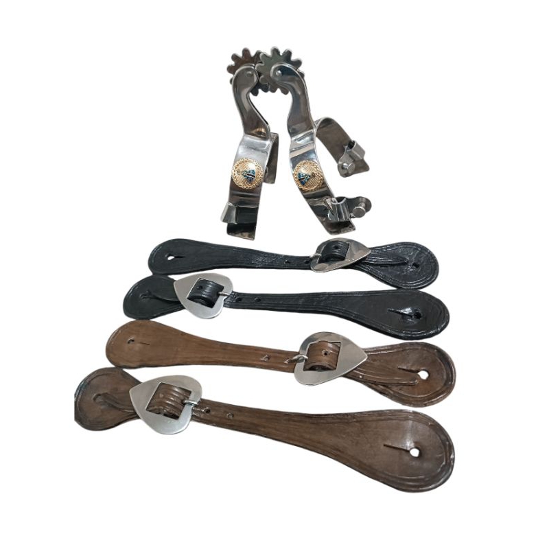 Kit Espora QM Inox Nossa Senhora Premium+Correia de Espora Luxo Ajustável com Fivela de Coração em Inox Reforçada