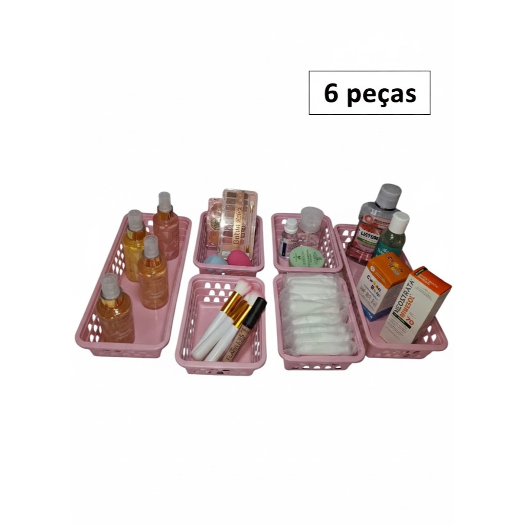 Cesto Organizador Kit 6 Grande e Pequeno Tamanhos Multiuso Casa Gaveta Prateleira Variadas